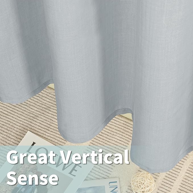 LAMIT Haze Blue Linen Curtains for Bedroom, 84 Inch Faux Linen Textured Light - Image 6