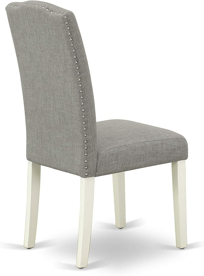 East West Furniture LGEN9-LWH-06 9 Piece Dining Set Includes a Rectangle Dining Room Table with Butterfly Leaf and 8 Dark Shitake Linen Fabric Upholstered Chairs, 42x84 Inch, Linen White