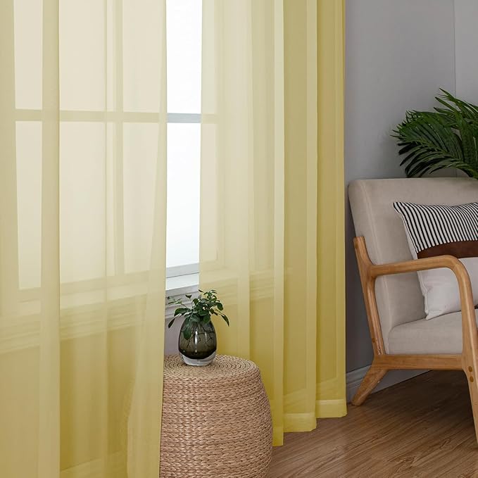 Aiyufeng Yellow Sheer Curtains 54 Inch Length 2 Panels Set, Light Filtering - Image 5