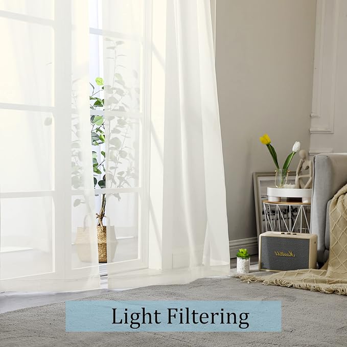 OWENIE Extra Long Sheer Curtains 120 Inches Long, Sheer Curtain, Voile Rod - Image 2