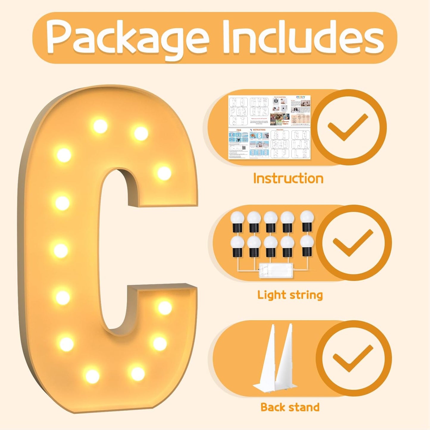 Marquee Letters 4 Feet Tall Large Light Up Letters C Happy Birthday Decorations Marry Me Engagement Party Decor Yellow Light Birthday Decorations Balloon Arch Kit Foam Sign C