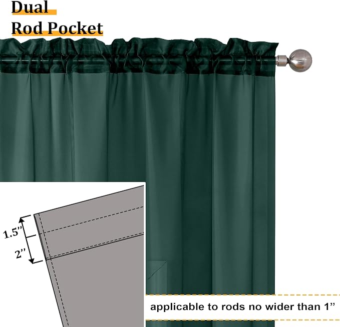Aiyufeng Hunter Green Sheer Curtain Drapes 45 Inch Length 2 Panels - Image 4