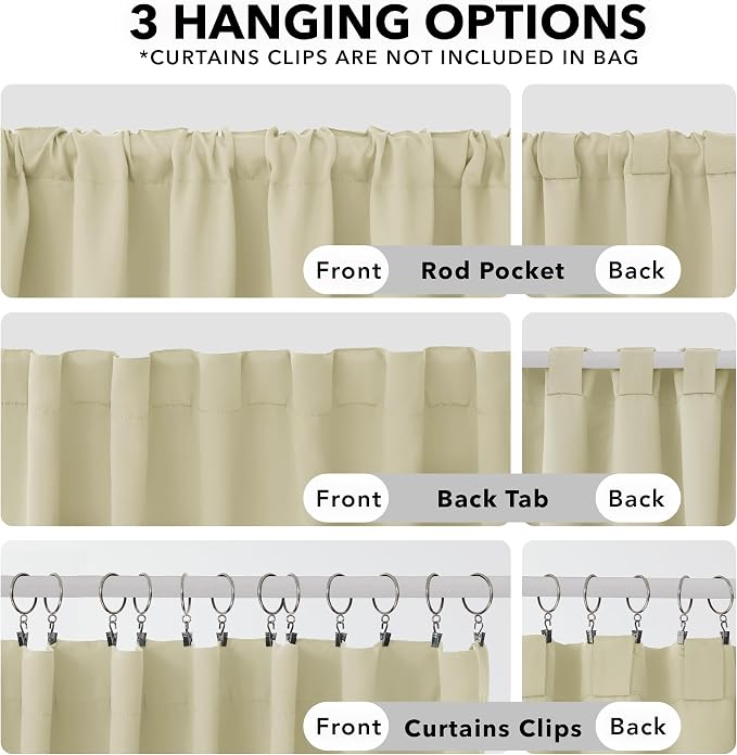 Deconovo Blackout Curtains, Thermal Insulated, W52 x L95 2 Panels, Back Tab - Image 2