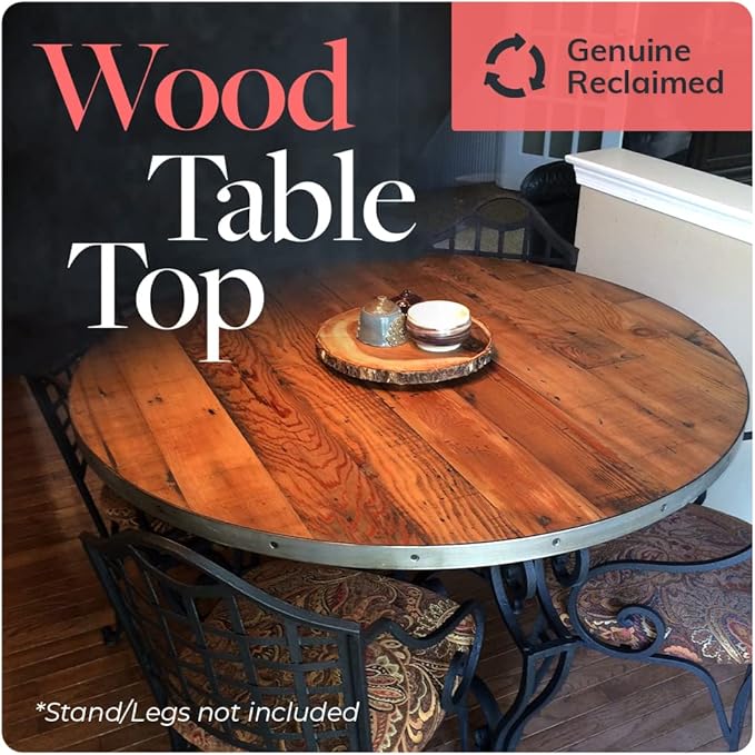 Reclaimed Wood Table Top - Rustic Recycled Wooden Piece Perfect for Signs, Kitchens, Dining and Coffee Table Tops (Reclaimed Wood Table Top with Metal Edge, 30" x 30")