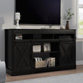 RoyalCraft Farmhouse TV Stand for 23" Fireplace, 34'' Tall Entertainment Center for 65+ Inch TV, 34" Tall Rustic TV Console with Sliding Bar Door for Living Room Black