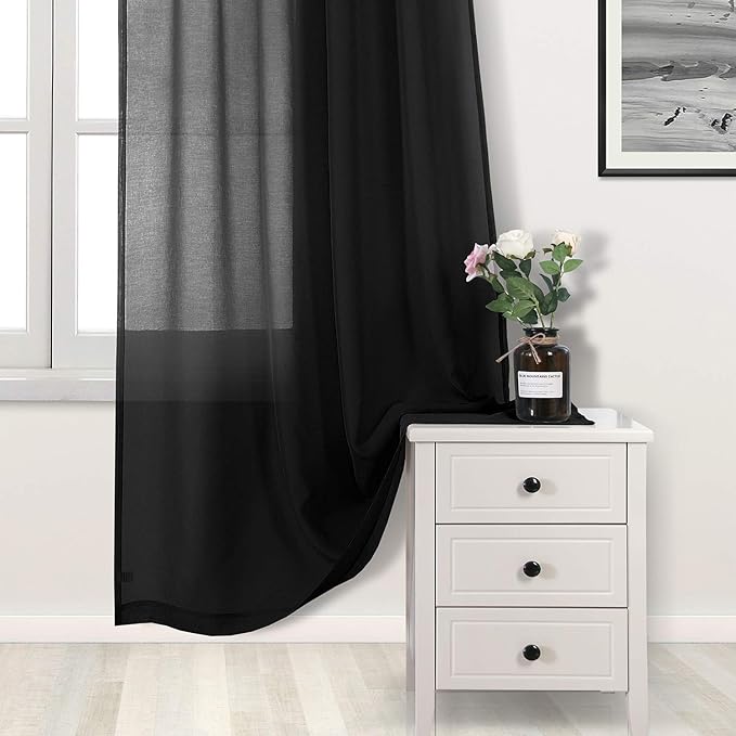 DWCN Sheer Curtains Semi Transparent Voile Rod Pocket Curtains - Image 3