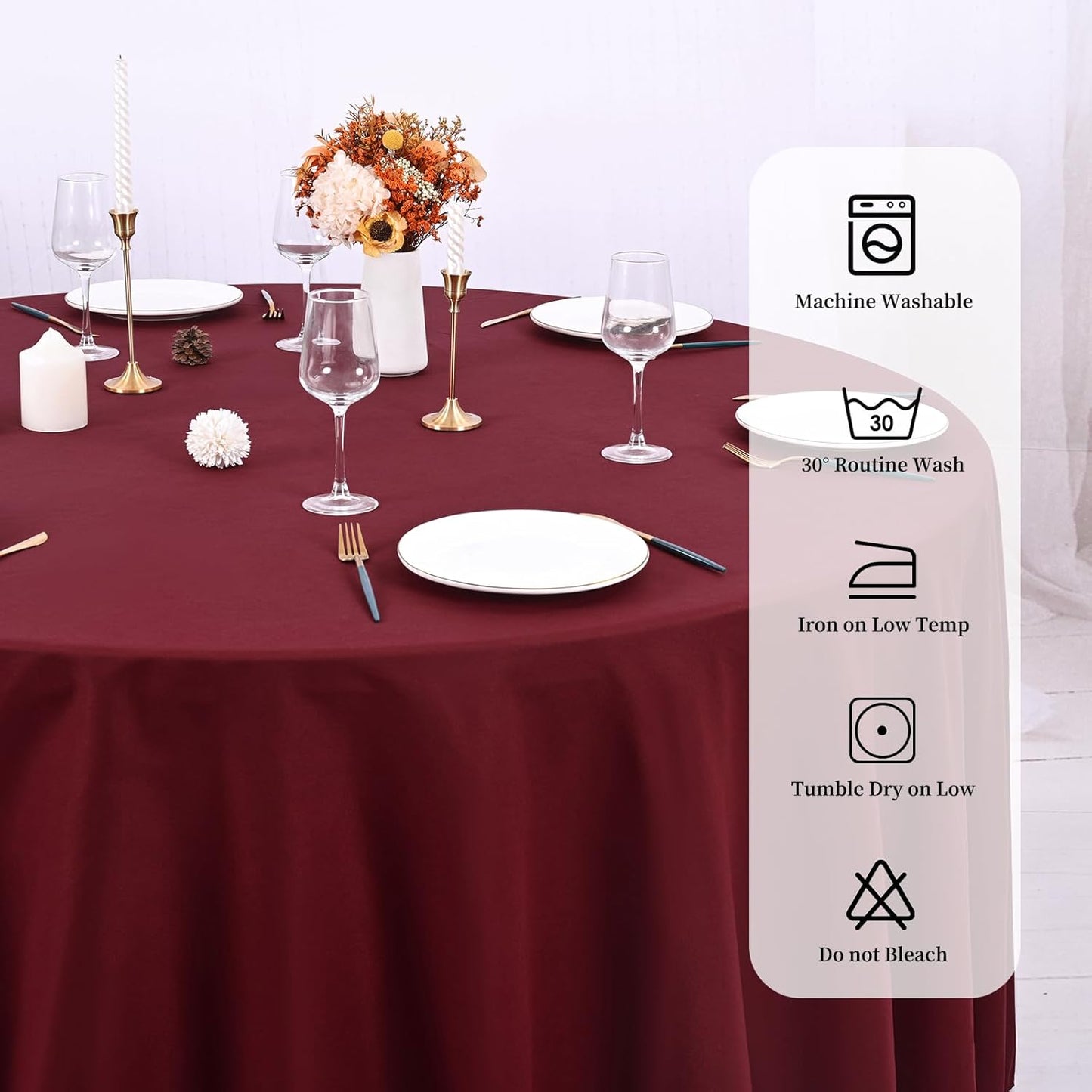 10 Pack Burgundy Round Tablecloths - 90 Inch, Polyester Table Cover, Stain and Wrinkle Resistant Washable Fabrics, Perfect for Wedding Banquet Parties