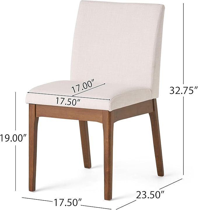 Dining Table Set for 4, Solid Rubberwood Upholstered Chairs, Mid-Century Modern Kitchen Furniture for Home, Dining/Living Room, Walnut+Beige