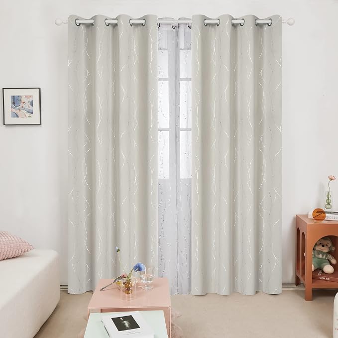 Deconovo Beige Curtains for Living Room, Light Darkening Soundproof Drapes - Image 2