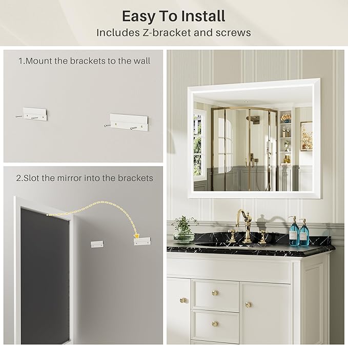 60x36 Inch White Bathroom Mirror for Wall, Thick Metal Framed Rectangle Mirrors for Over Sink, Bedroom, Living Room, Entryway, Anti-Rust, HD Tempered Glass