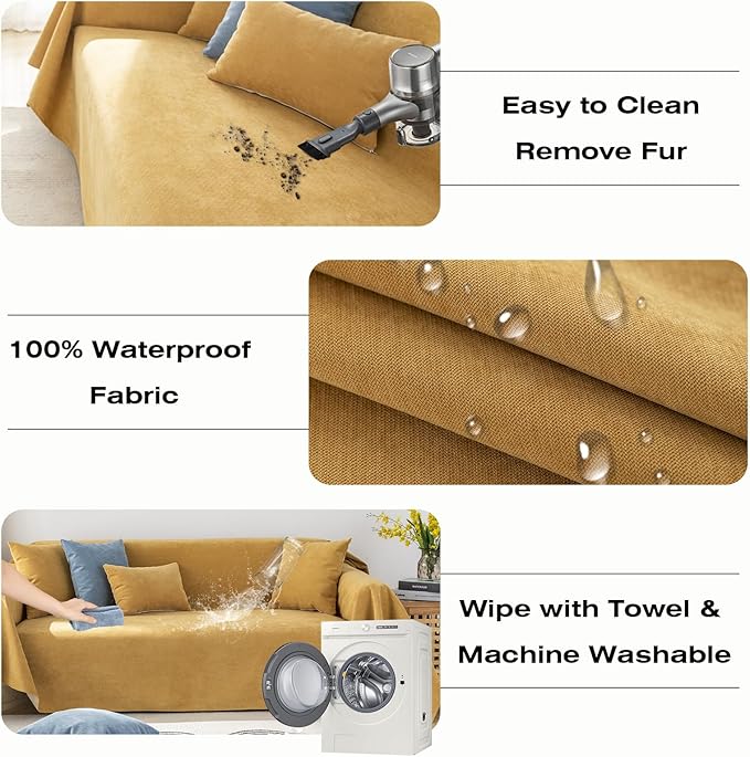 STACYPIK Waterproof Ginger Couch Cover for Sectional, Loveseat Covers, Futon Cover, L Shaped Cover, Anti-Cat Scratch Furniture Protector for 2 Cushion Couch，Washable Pets Protector Sofa Cover-71X102IN