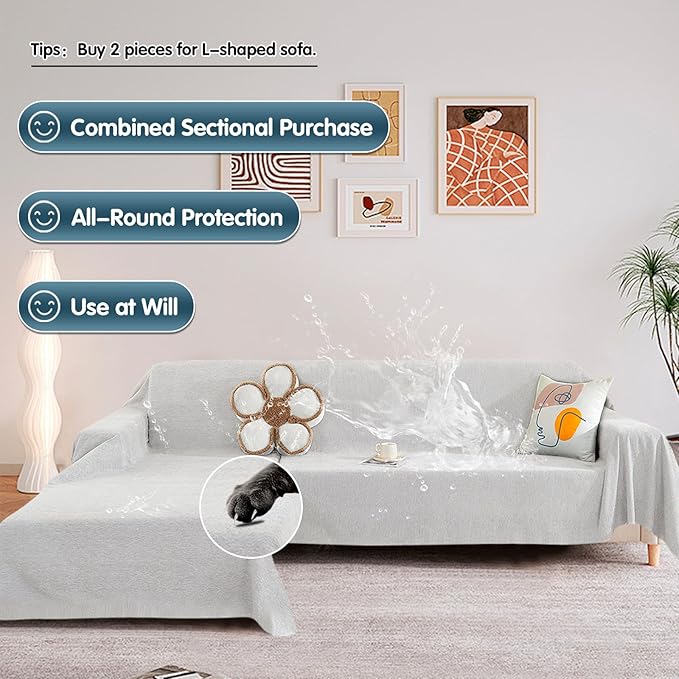STACYPIK Waterproof Ivory White Sofa Covers Couch Cover for Pets, Anti-Cat Scratch Furniture Protector or 2 Cushion Couch, Washable Jacquard Recliner Loveseat Sofa Slipcover for Pets, Kids-71X90IN