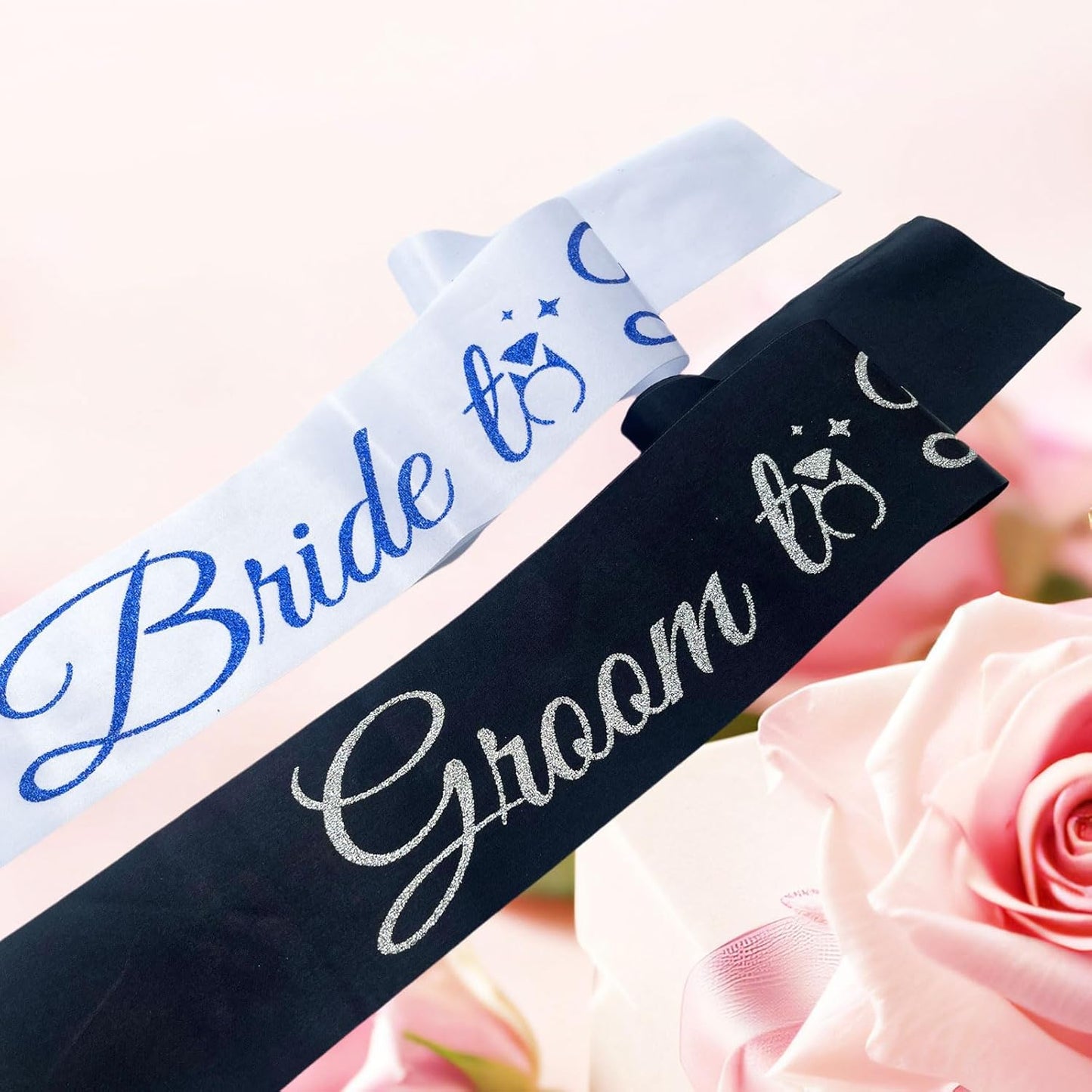 Bride Sash Bachelorette Party Bride and Groom to Be Sash for Bridal Shower Wedding Hen Party Decorations Engagement Gifts,White Blue