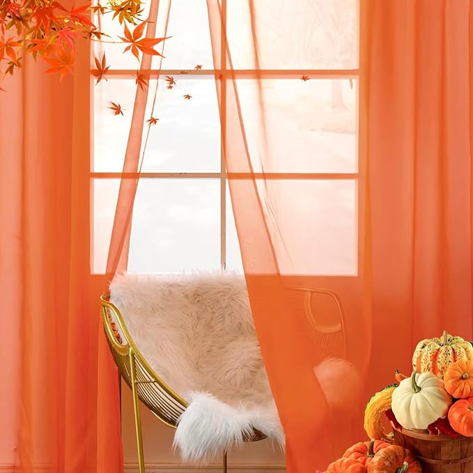 youleyar Solid Sheer Rod Pocket Curtain Voile Draperies 4 Panels White Beige - Image 4