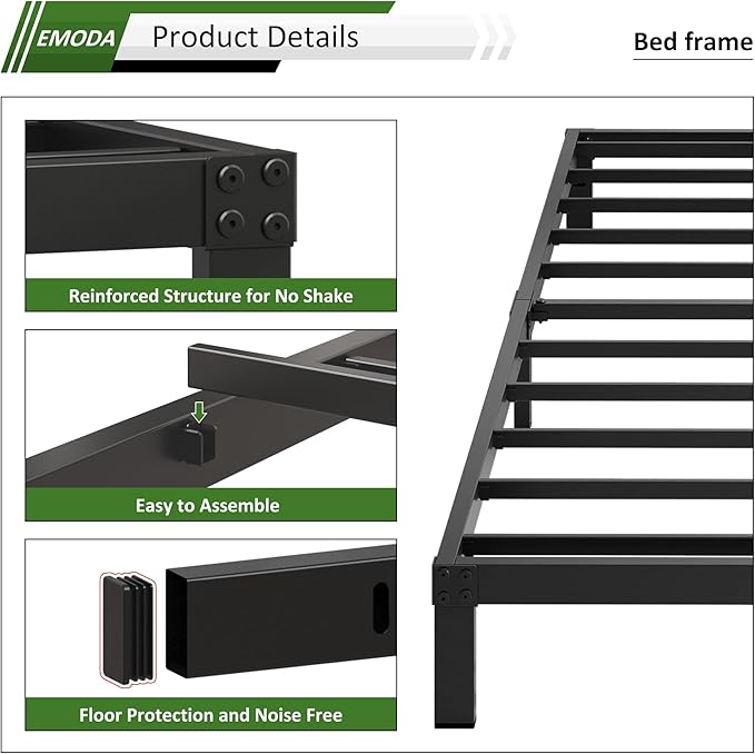 EMODA 6 Inch California King Bed Frames Heavy Duty Metal Cal King Platform with Steel Slats Support, No Box Spring Needed, Noise Free, Black
