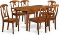 East West Furniture PSNA7-SBR-W 7 Piece Kitchen Table Set Consist of a Rectangle Dining Table with Butterfly Leaf and 6 Dining Chairs, 32x60 Inch, Saddle Brown