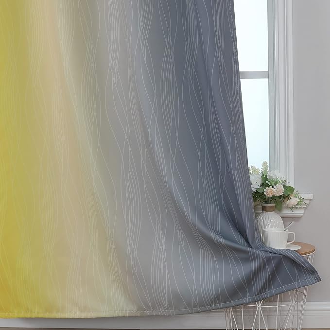 Grey and Yellow Blackout Curtains 84 Inch Length 2 Panels Set, Thermal - Image 6