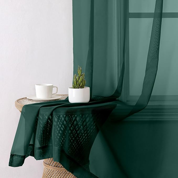 Aiyufeng Hunter Green Sheer Curtain Drapes 63 Inch Length 2 Panels - Image 4