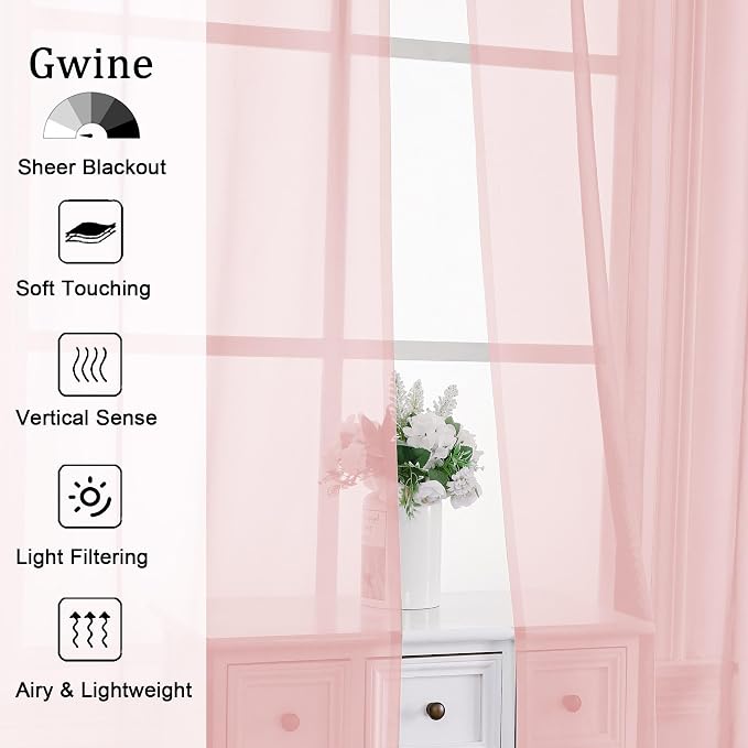 Gwine Blush Pink Valances for Windows, Small Light Filtering Rod Pocket Cafe - Image 3