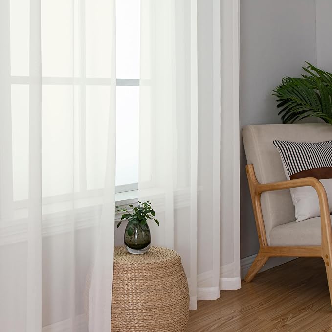 Aiyufeng Ivory Kitchen Sheer Curtains 63 inch Length 2 Panels, Rod Pocket Light - Image 5