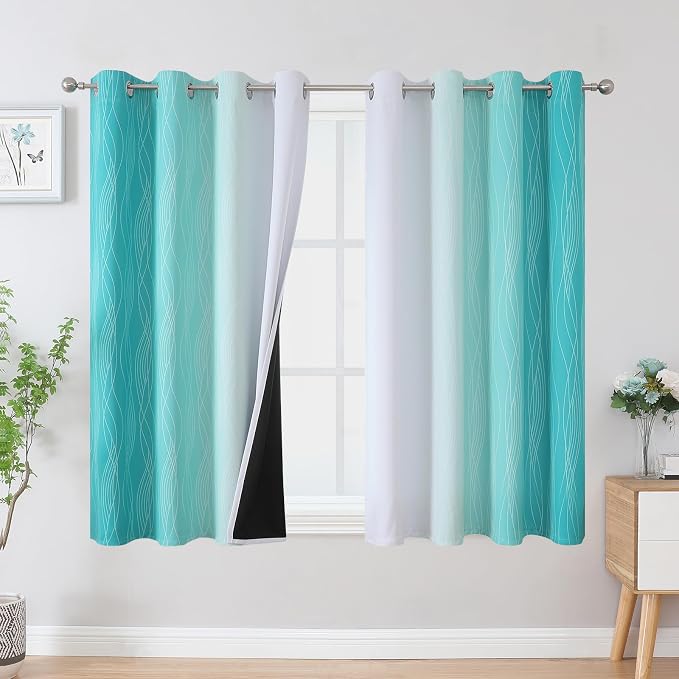 Estelar Textiler Teal and Greyish White Blackout Curtains 54 Inch Length by ESTELARTEXTILER