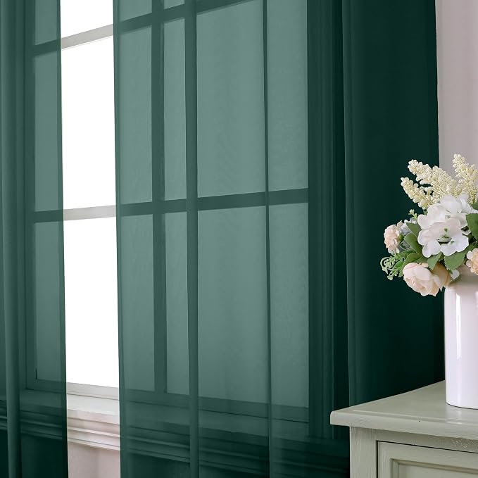 Aiyufeng Hunter Green Sheer Curtain Drapes 45 Inch Length 2 Panels - Image 5