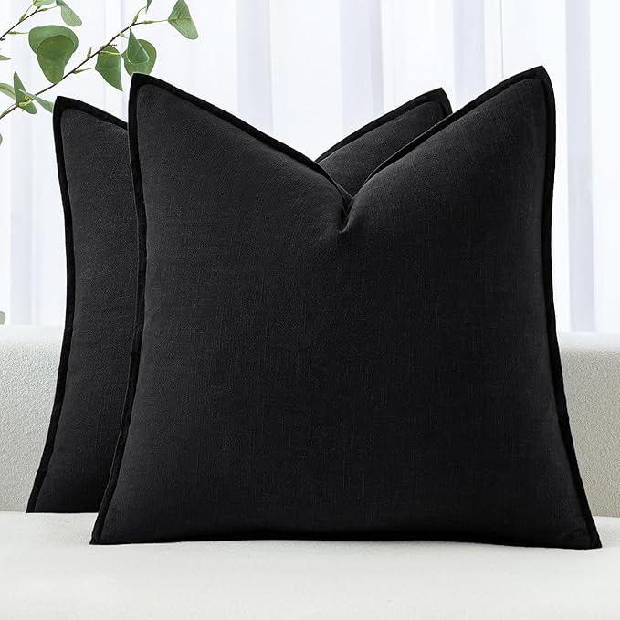 MIULEE Decorative Linen Euro Sham Pillow Covers 24x24 Black ​Boho Farmhouse​ by MIULEE