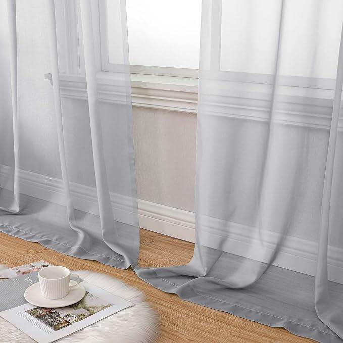 Light Grey Sheer Curtains 84 Inches Long 2 Panels, Soft Light Filtering Curtains - Image 8