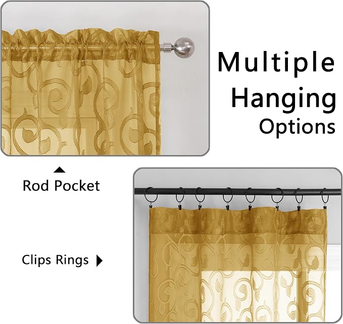 OWENIE Furman Semi Sheer Curtains 72 Inch Length 2 Panels Set, Jacquard Pattern - Image 4