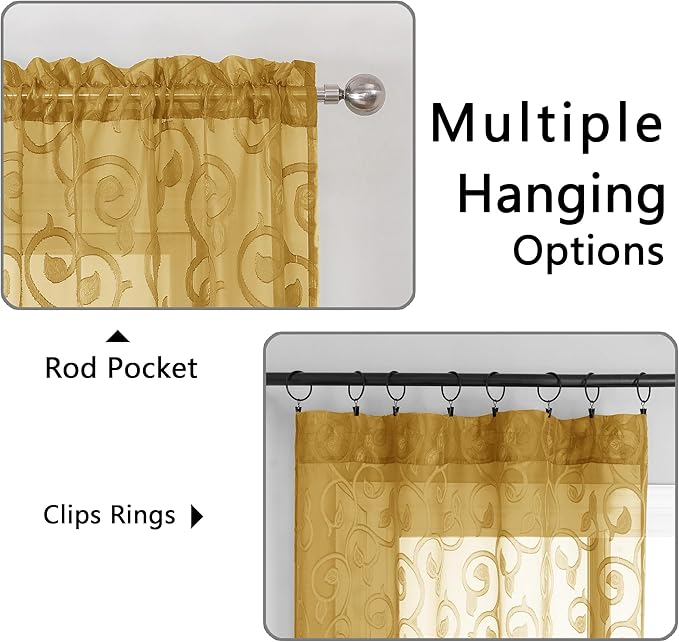 OWENIE Furman Gold Kitchen Curtains Tiers 36 inch Length, Light Filtering Soft - Image 3