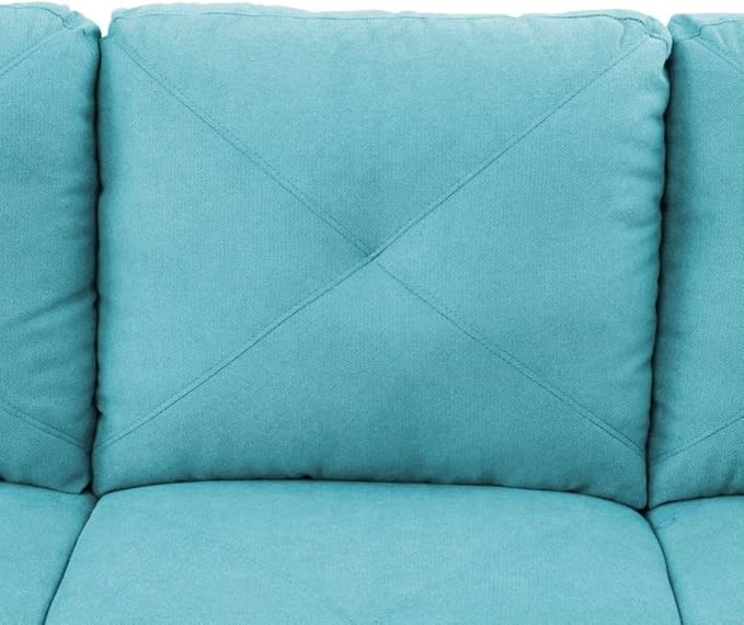 Light Blue L-Shaped 3-Piece Linen Sofa with Storage Ottoman Set, Sectional Couch Sofa Set for Living Room, Office, Small Space