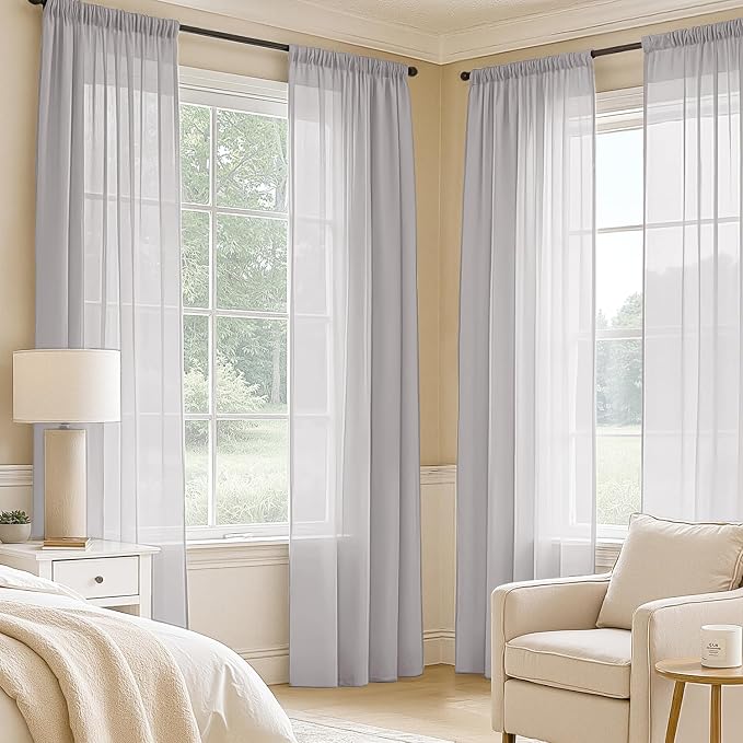 MIULEE Greyish Lilac Sheer Curtains 72 Inches Long, 4 Panels Set, Rod Pocket - Image 2