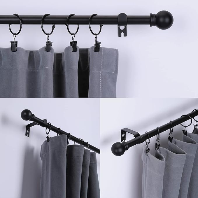 Thestoa Black Curtain Rods for Windows 66 to 120 inch, 5/8" Diameter Matte - Image 2