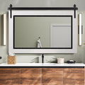 YOSHOOT Farmhouse Barn Door Mirror, 40"x26" Rustic Bathroom Mirror, Wood Frame Wall Mirror, Wooden Mirror for Living Room Bedroom Entryway Wall Décor, Horizontal Hanging ONLY