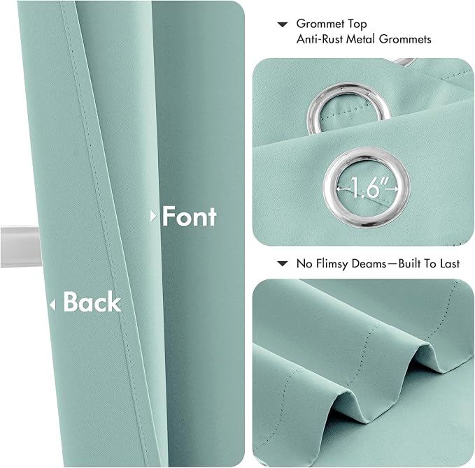 MIULEE Aqua Blackout Curtains for Bedroom Living Room 63 Inches Long 2 Panels - Image 4