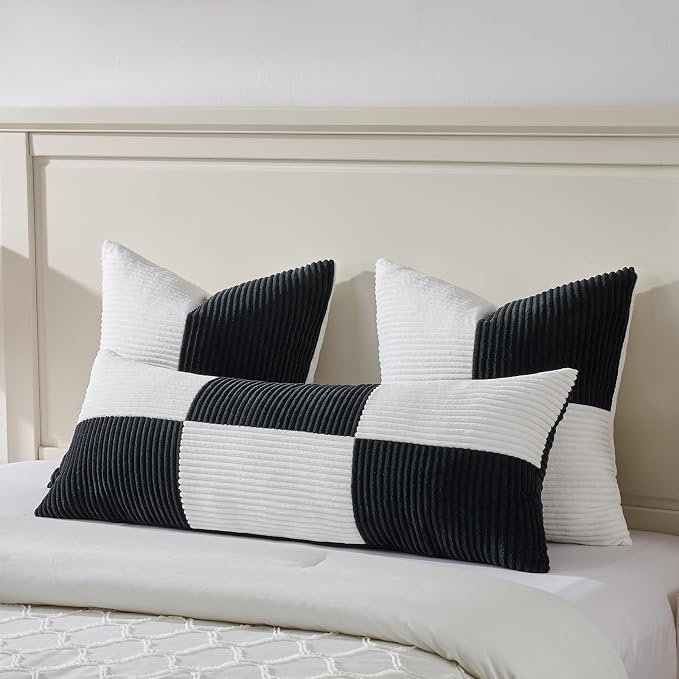 Fancy Homi Set of 2 Black White Decorative Throw Pillow Covers 22x22 Inch - Image 5