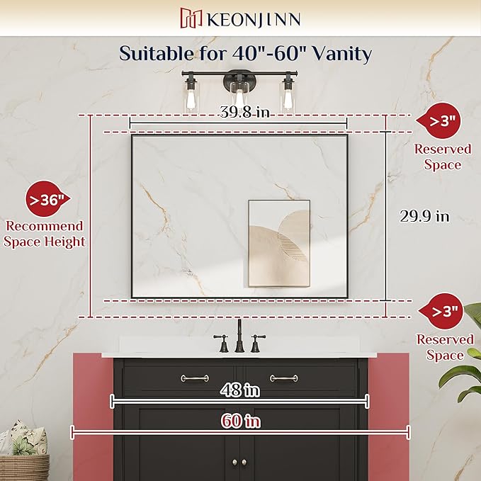 Keonjinn Black Framed Mirror for Bathroom 40 x 30 Inch, Rectangular Wall Mirror for Bathroom, Metal Frame Farmhouse Black Mirrors for Over Sink Large Decorative Rectangle Mirrors