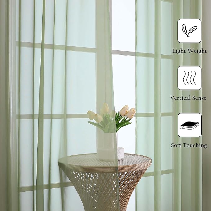 Lecloud Sage Green Sheer Curtains 108 Inches Long 2 Panels, Extra Wide Airy - Image 6