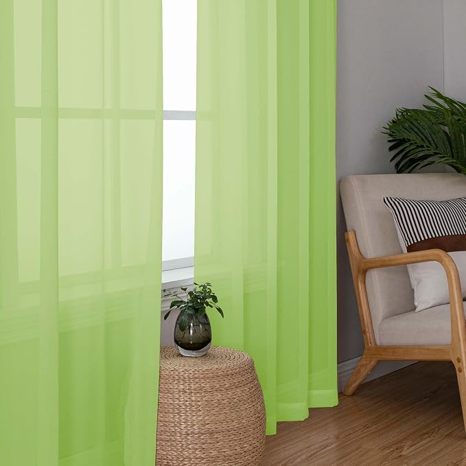 OWENIE Short Lime Sheer Curtains 36 Inch Length 2 Panels Set, Kitchen Tiers - Image 3