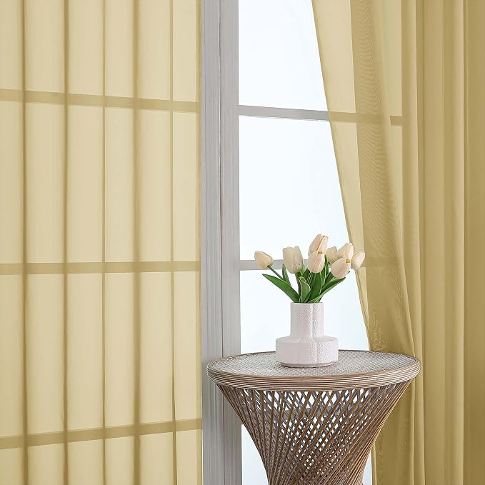 OWENIE Sheer Curtains 84 Inches Long 2 Panels Set, Sheer Gold Curtains - Image 2
