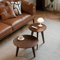 100% Solid Oak Wood Coffee Table Set, Round Coffee Table Combo Side Table w/Solid Wood Legs, Mid Century Table Sturdy Tables for Bedroom Balcony Living Room (Walnut, Small-Medium Combo)