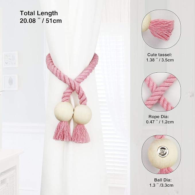 6 Pack Magnetic Curtain Tiebacks Cotton Hand Woven Tie Back Decorative Rope - Image 3