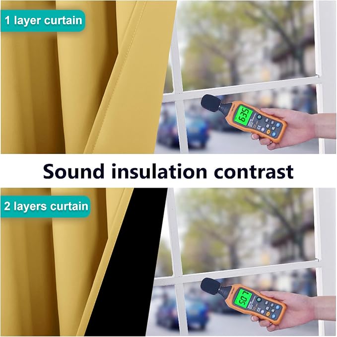 NICETOWN Bright Yellow Full Shade Curtain Panels, Pair of Energy Smart & Noise - Image 4