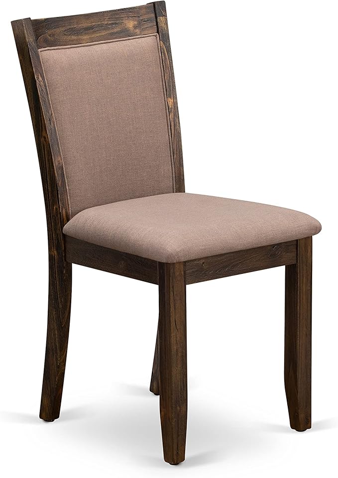 East West Furniture I2MZ7-748 7 Piece Modern Dining Table Set Consist of a Round Wooden Table with Pedestal and 6 Coffee Linen Fabric Upholstered Chairs, 48x48 Inch, Distressed Jacobean