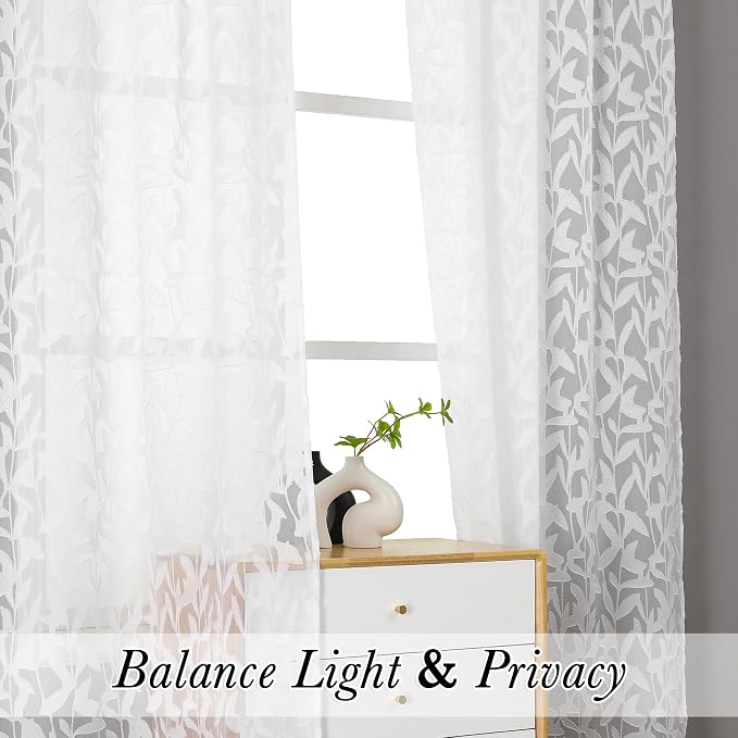 Lecloud Leia Living Room Sheer White Curtains 72 Inches Long, Light Filtering - Image 7