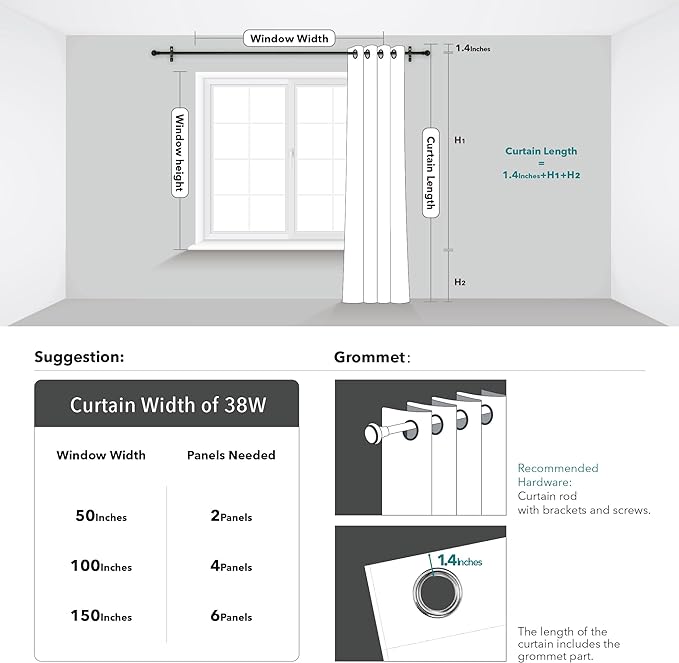 Deconovo White Curtains, Room Darkening Curtain, Thermal Insulated Soundproof - Image 6