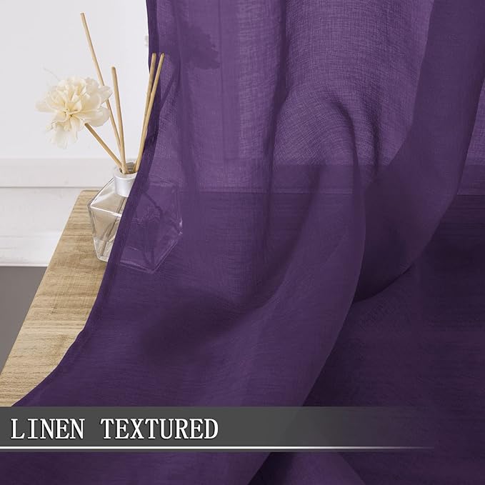 Tollpiz Short Sheer Curtain Linen Textured Living Room Curtains Sheer Light - Image 2