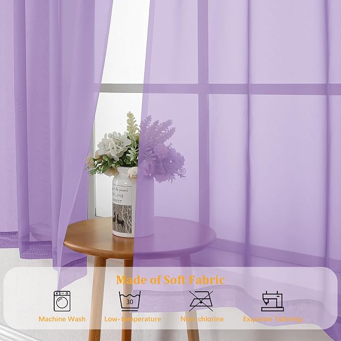 Gwine Lilac Sheer Kitchen Curtains 36 Inch Length, Light Filtering Voile Soft - Image 7