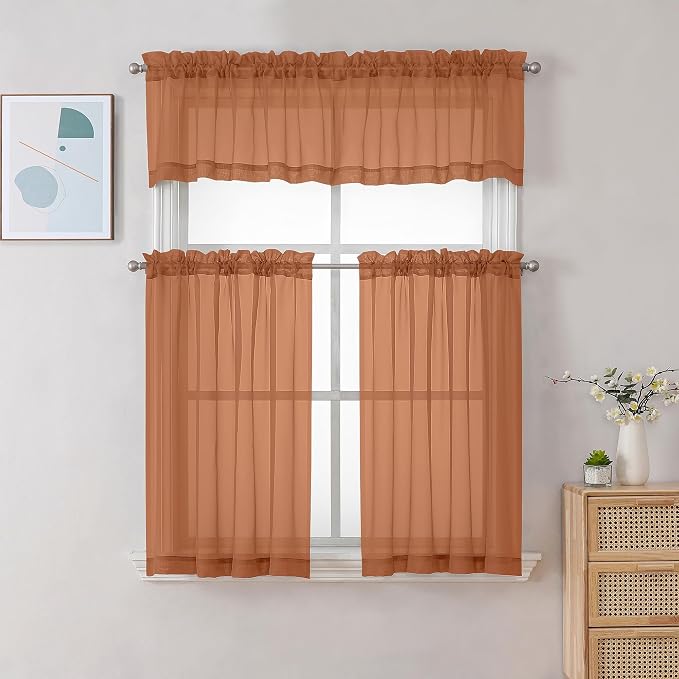 Gwine Burnt Orange Valances for Windows, Small Light Filtering Rod Pocket Cafe - Image 2
