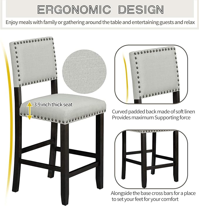 Ball & Cast 5 Piece Dining Table Set,4 Upholstered Chairs with Curved Backrests,Wooden Living Room Furniture W/ 52" Rectangle Kitchen Desk,for Restaurant,Home Bistro,Espresso and Beige